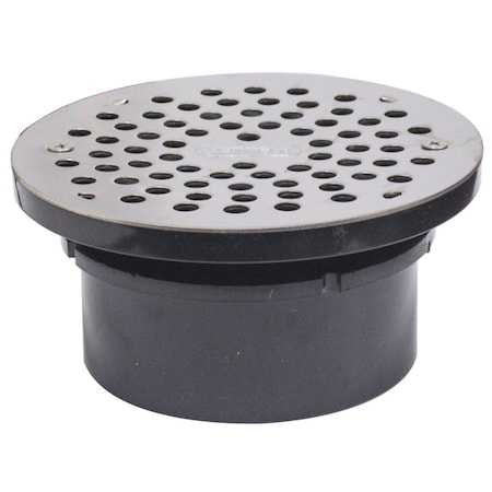Jones Stephens 4in. ABS Hub Fit Drain Base with 3-1/2in. Plastic Spud and 6in. Stainless Steel Strainer D53018